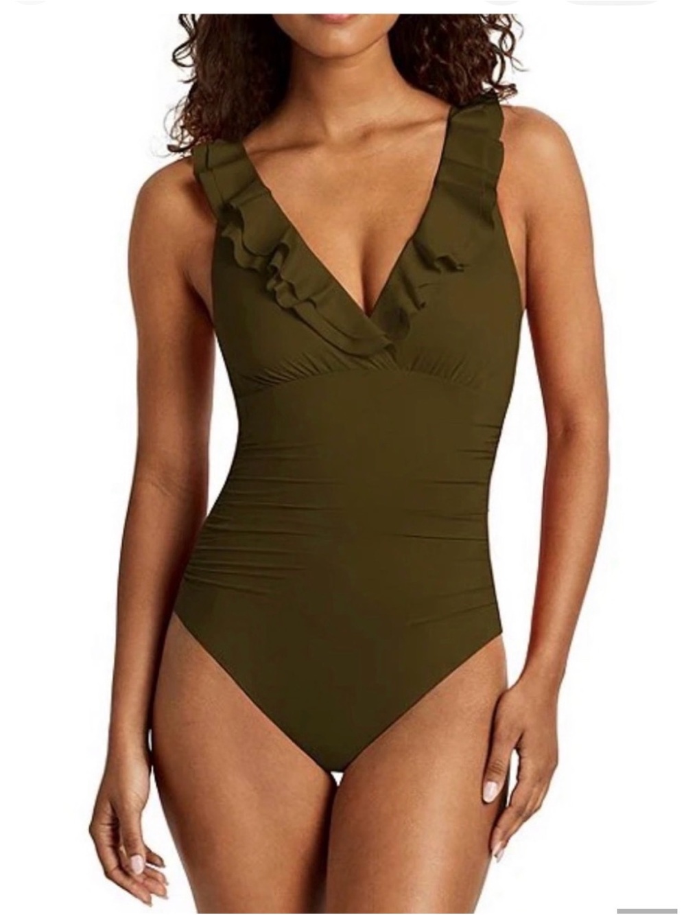 Ruffled Olive Green One-Piece Swimsuit for Women NWOT